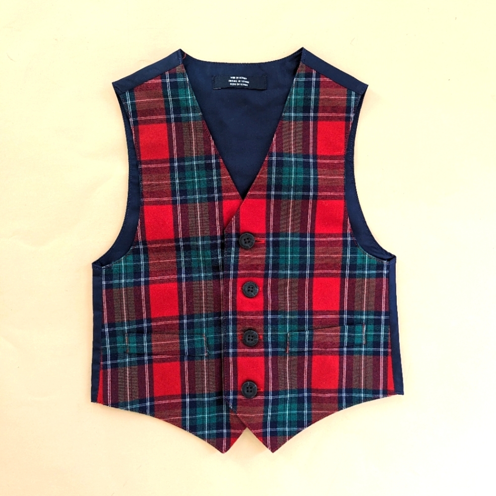 Tommy Hilfiger Toddler Formal Suit Vest in Red / Blue Plaid Size 2T